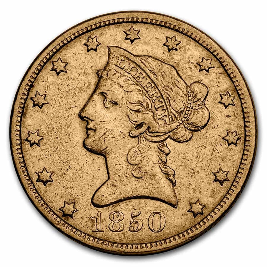 1850 $10 Liberty Gold Eagle Large: 1850 $10 Liberty Gold Eagle Large Date XF SKU no: RBJ57036;Year: 1850;Grade: Extra Fine;Grade Service: None;Denomination: 10 Dollars;Mint Mark: P - Philadelphia (Not Shown);Metal Content: 0.4838 troy 