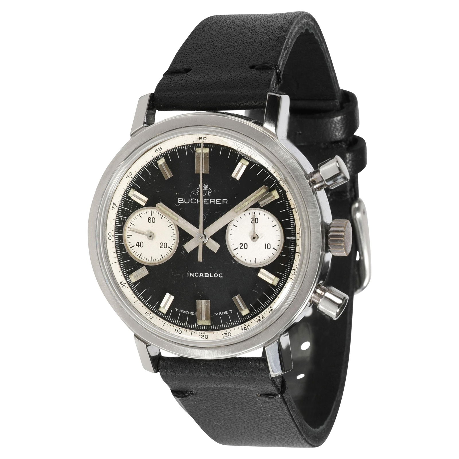 Bucherer Chrono Chrono Vintage Watch in: Bucherer Chrono Chrono Mens Vintage Watch in Stainless Steel Bucherer Chrono Chrono Mens Vintage Watch in Stainless Steel SKU: 107516 PRIMARY DETAILS Brand: Bucherer Model: Chrono Country of Origi