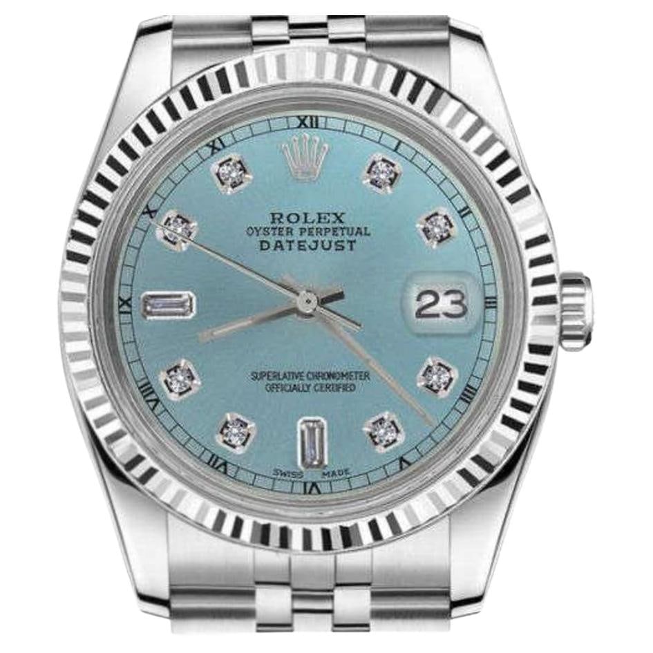 Rolex Ladies Datejust Stainless Steel Ice: Rolex Ladies Datejust Stainless Steel Ice Blue Dial with Diamonds Watch 69160 Ladies Rolex 26mm Datejust 69160 Stainless Steel Ice Blue Color Dial with 8 + 2 Diamond RT Deployment buckle Brand: Rolex