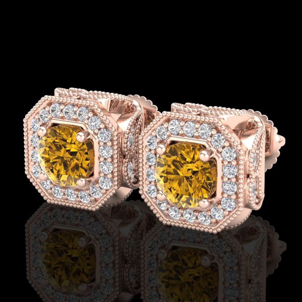 2.75 ctw Intense Fancy Yellow Diamond Art Deco Earrings 18k Rose Gold: 2.75 ctw Intense Fancy Yellow Diamond Art Deco Earrings 18k Rose Gold Item: Diamond StudTotal Gem weight: 2.75 carats Metal: Solid 18k Rose Gold Gold Product Weight: Approx. 7.5 grams Jewelry No