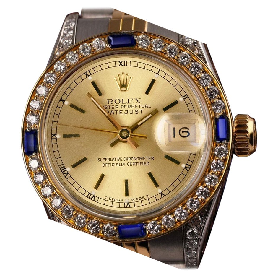Rolex Datejust Champagne Index Dial Two: Rolex Datejust Champagne Index Dial Two Tone Watch Sapphires & Diamonds 69173 Ladies Rolex 26mm Datejust Champagne Index Dial Two Tone Watch with Sapphires & Diamonds 69173 Brand: Rolex Design: Dateju