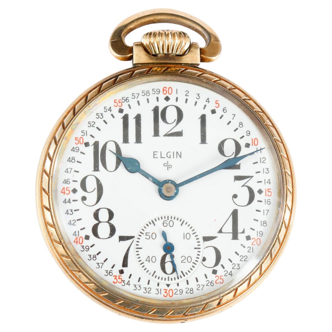 Elgin Grade 575 Open Face Pocket: Elgin Grade 575 Open Face Pocket Watch Elgin Grade 575 Open Face Pocket Watch - Manual winding 15 jewels. Gold filled ( 49 mm). White dial with Arabic numerals and subdial at 6 oclock. Pre-owned with 