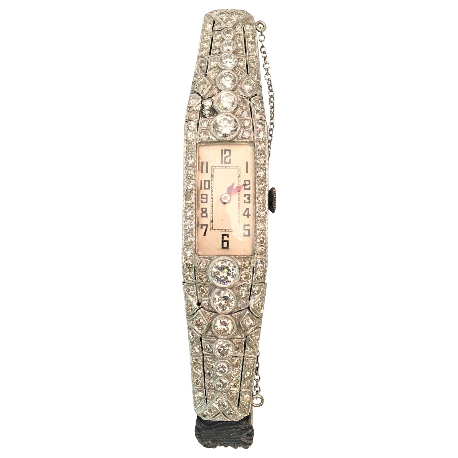 Vintage Diamond and Platinum Watch on: Vintage Diamond and Platinum Watch on Ribbon This gorgeous unique art deco antique watch is truly one-of-a-kind!! Approximately 2.5 total diamond weight (estimated) Platinum watch with black adjustabl
