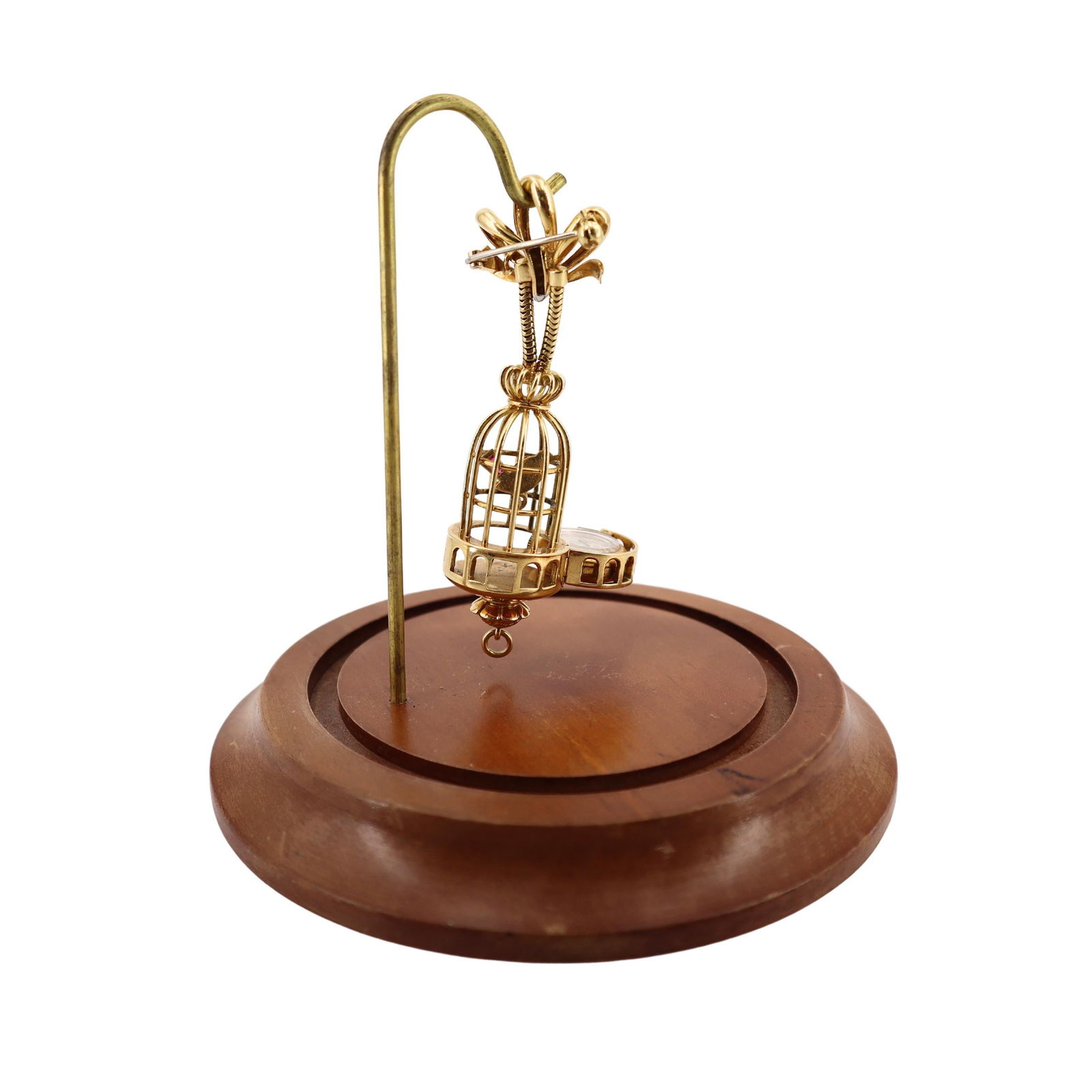 BUCHERER Art Deco Retro 1940 Watch: BUCHERER Art Deco Retro 1940 Watch and Brooch in 18kt Gold with Diamonds This?extremely rare Cage Bird Pendant Brooch, dating back to the?1940s-1950s, is a true masterpiece of craftsmanship and elegan