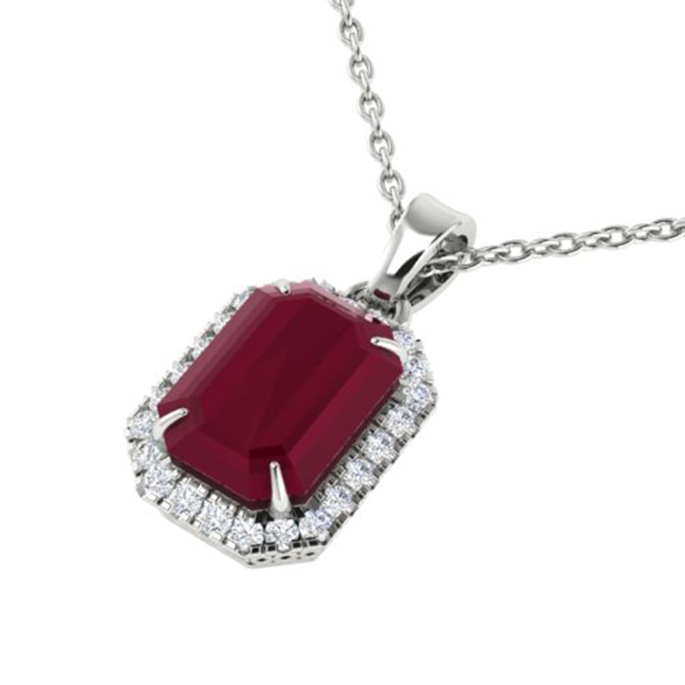 5.50 ctw Ruby & Micro Pave VS/SI Diamond Necklace 18k White Gold: 5.50 ctw Ruby & Micro Pave VS/SI Diamond Necklace 18k White Gold Item: Ruby NecklaceTotal Gem weight: 5.5 carats Metal: Solid 18k White Gold Gold Product Weight: Approx. 4.7 grams Jewelry Note:<