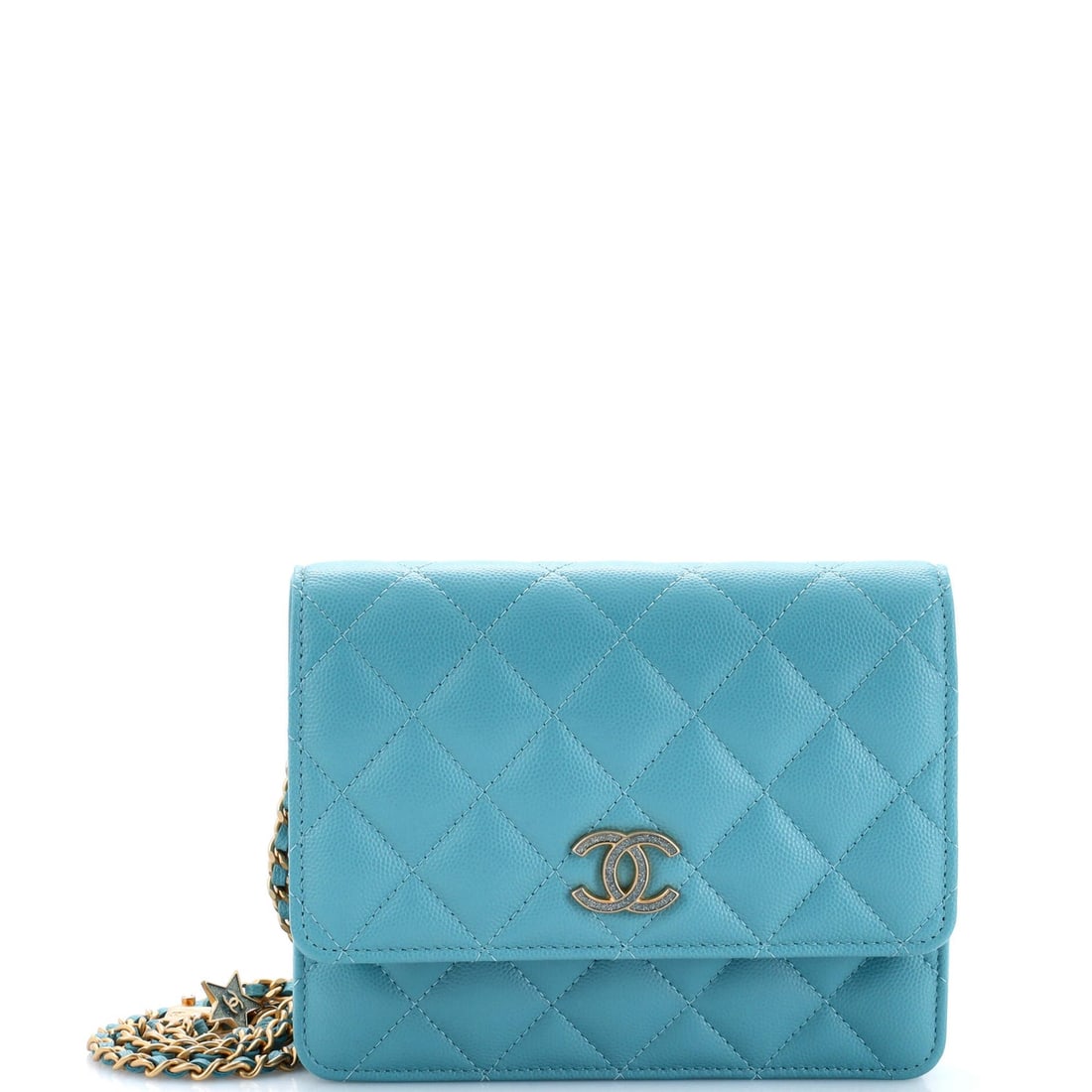 Chanel Roller Skate and Star Charms: Chanel Roller Skate and Star Charms Wallet on Chain Quilted Caviar with Crystals and Enamel Mini Exterior Color: Blue Interior Color: Blue Exterior Material: Canvas Coated Interior Material: Fabric Ha