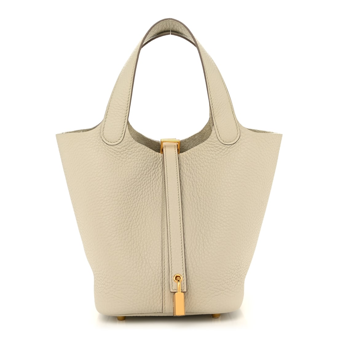 Hermes Taurillon Clemence Picotin Lock 18: Hermes Taurillon Clemence Picotin Lock 18 PM Beton Brand: HERMES Condition: Excellent Condition Details: Interior: Marks, pilling, , Box, Dust bag, Lock &, 2 keys Base length: 5.25 in Height: 7.5 i