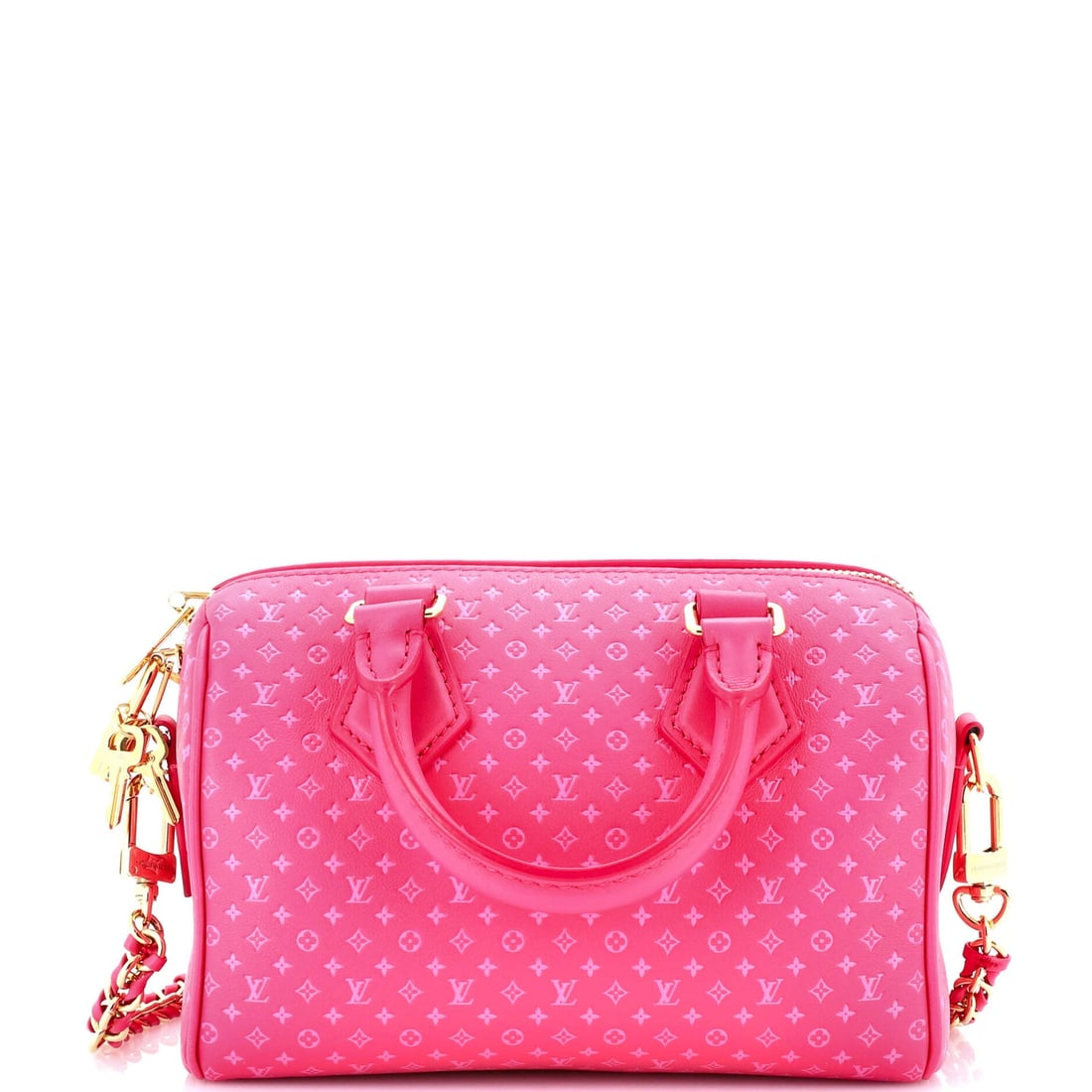 Louis Vuitton Speedy Bandouliere Bag Nanogram: Louis Vuitton Speedy Bandouliere Bag Nanogram Embossed Leather 20 Exterior Color: Pink Interior Color: Pink Exterior Material: Leather Interior Material: Microfiber Hardware Color: Gold Accessorie