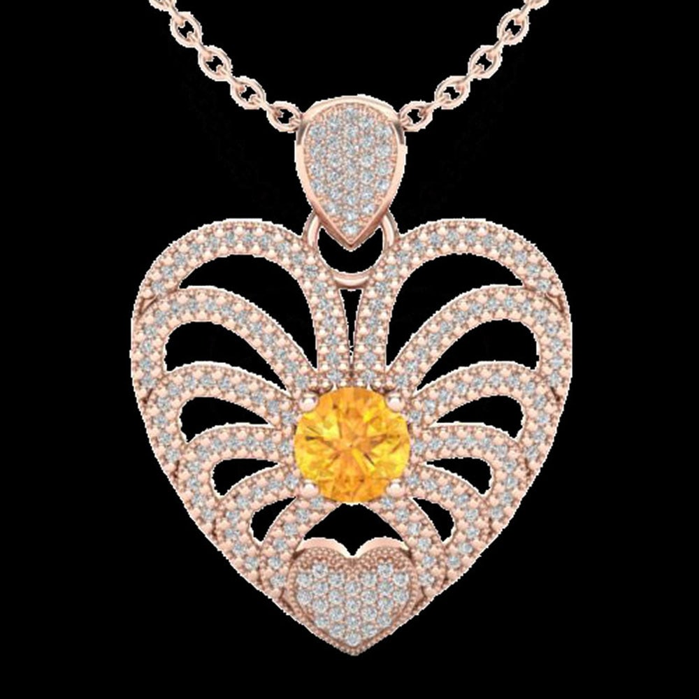3 ctw Citrine With Micro Pave Diamond Heart Necklace 14k Rose Gold: 3 ctw Citrine With Micro Pave Diamond Heart Necklace 14k Rose Gold Item: Citrine Necklace Total Gem weight: 3 carats Metal: Solid 14k Rose Gold Gold Product Weight: Approx. 7.2 grams Jewelry Note
