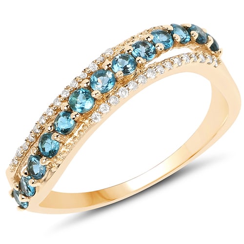 0.56 CT Genuine London Blue Topaz: 0.56 CT Genuine London Blue Topaz and White Diamond 14K Yellow Gold Ring Stone Details: London Blue Topaz Item Type: Ring Subcategory: Topaz Gross Wt: 2.41 Gemstone Wt: 0.47 ctw Diamond Wt: 0.09 c
