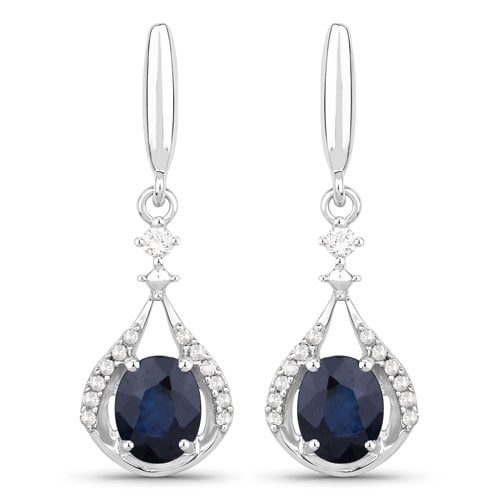 0.86 CT Genuine Blue Sapphire and: 0.86 CT Genuine Blue Sapphire and White Diamond 14K White Gold Earrings Stone Details: Blue Sapphire Item Type: Earrings Subcategory: Sapphire Gross Wt: 1.78 Gemstone Wt: 0.76 ctw Diamond Wt: 0.10