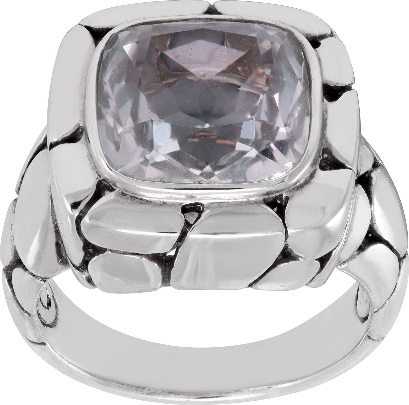 John Hardy White Topaz Kali Batu: John Hardy White Topaz Kali Batu Stud Earrings and Ring set in sterling silver Brand: John Hardy Gender: Female Size: 7.00 Item Weight: 12.40 pwt John Hardy White Topaz Kali Batu Stud Earrings and Rin