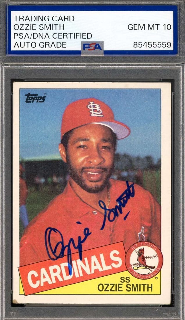 ozzie smith GEM mint 10 PSA: ozzie smith GEM mint 10 PSA DNA signed 1985 topps autograph Ozzie Smith Gem Mint 10 PSA DNA Signed 1985 Topps Autograph SKU no: RBJ8326400966744 Guidelines for Bidding We recommend for all bidders to 