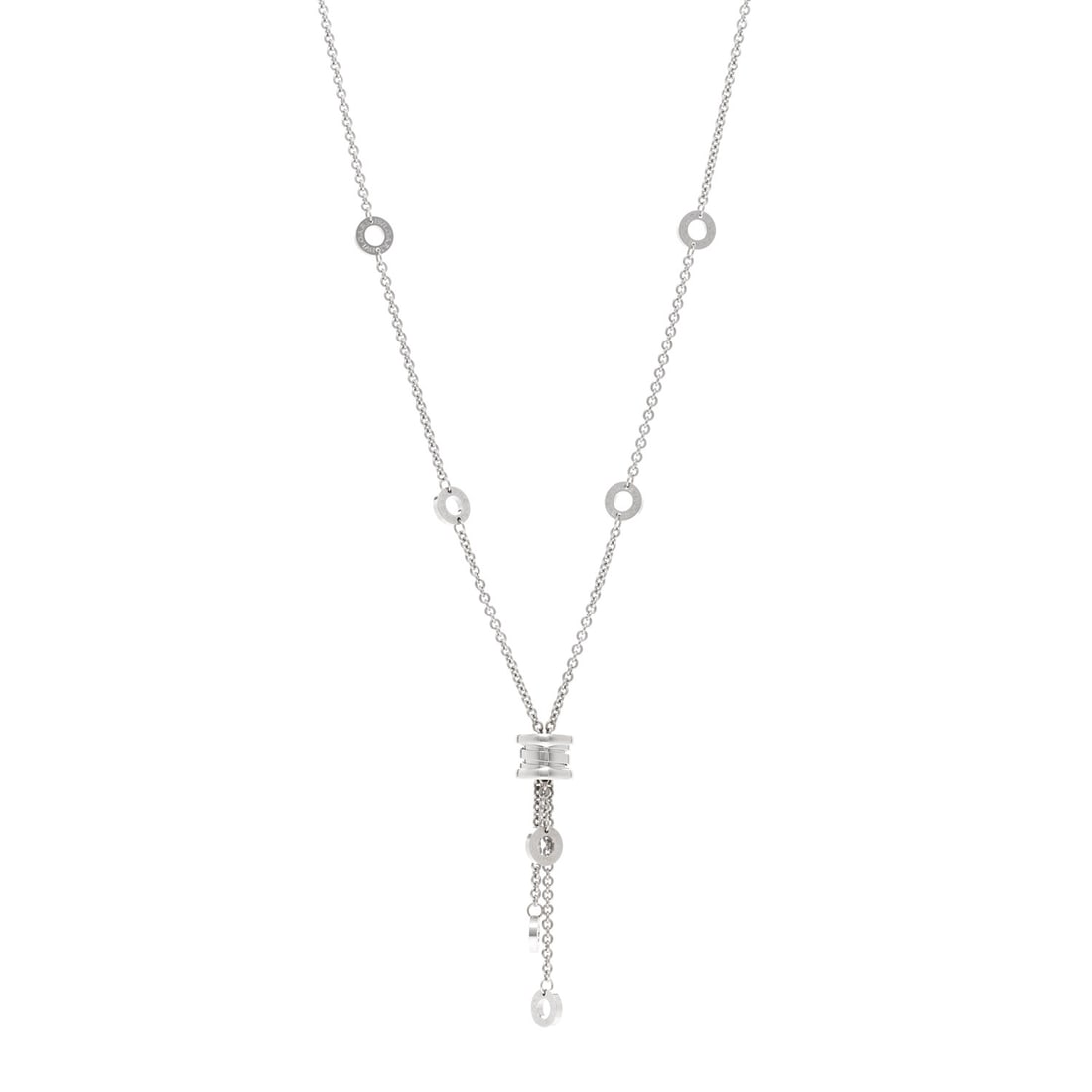 Bulgari 18K White Gold B.Zero1 Drop: Bulgari 18K White Gold B.Zero1 Drop Necklace Brand: BULGARI Condition: Shows Wear Condition Details: Hardware: Scratch(es), , Case, Due to grading limitations imposed by mounted stones, all grading of