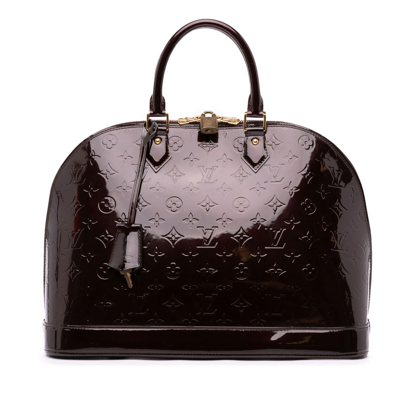 Louis Vuitton Monogram Vernis Alma GM: Louis Vuitton Monogram Vernis Alma GM Condition Quality: Exterior Back stained with Other. Exterior Bottom Scratched. Exterior Bottom stained with Other. Exterior Front stained with Other. Exterior Ha