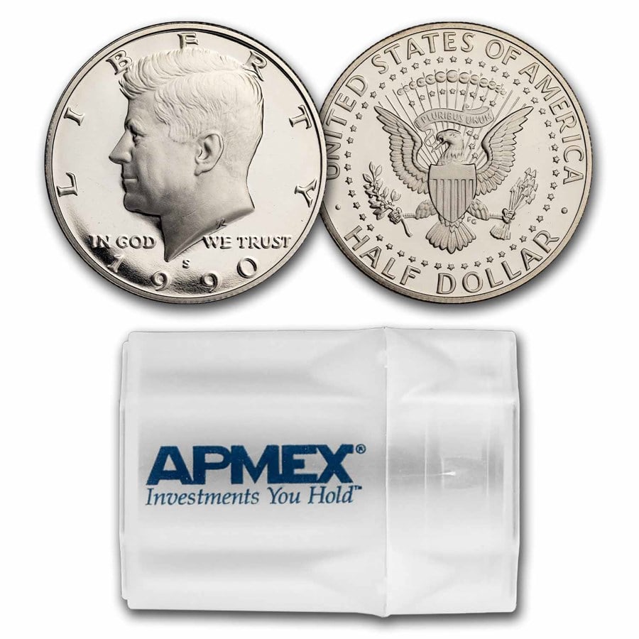 1990-S Kennedy Half Dollar 20-Coin Roll: 1990-S Kennedy Half Dollar 20-Coin Roll Proof SKU no: RBJ285107 Year: 1990 Grade: Gem Proof Grade Service: None Denomination: 50 Cents Mint Mark: S - San Francisco Metal Content: 0 troy o