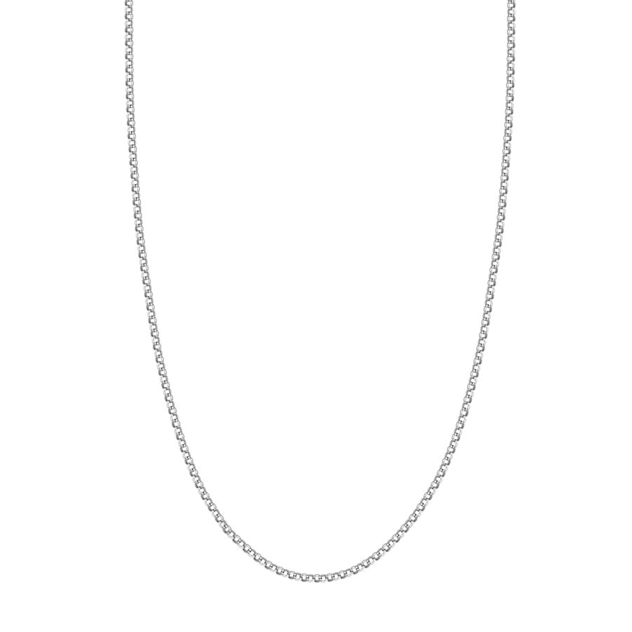 14K White Gold 2.5 mm Rolo: 14K White Gold 2.5 mm Rolo Chain w/ Lobster Clasp - 20 in. SKU no: RBJ239709 Metal: Gold Purity: 14K Finish: Polished Length Of Item: 20in Chain Type: Rolo Chain Width: 2.5mm Cla