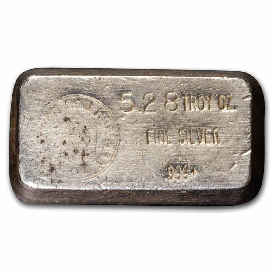 5.28 oz Silver Bar - Hoffman: 5.28 oz Silver Bar - Hoffman & Hoffman SKU no: RBJ313280 Grade: None Grade Service: None Mint Mark: N/A - Not Available Metal Content: 5.28 troy oz Purity: .999 Diameter: N/A mm
