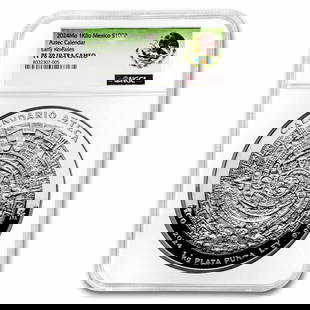 2024 Mexico 1 kilo Silver Aztec: 2024 Mexico 1 kilo Silver Aztec Calendar PL-70 NGC (Coat of Arms) SKU no: RBJ309985 Year: 2024 Grade: PL-70 Grade Service: NGC Denomination: 100 Pesos Mint Mark: Mo - Mexico City Metal Co