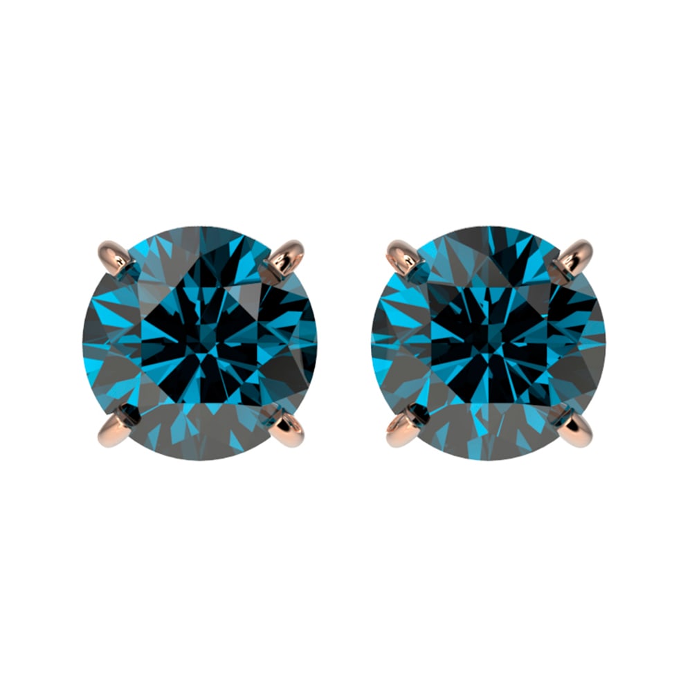 1.55 ctw Certified Intense Blue Diamond Stud Earrings 10k Rose Gold: 1.55 ctw Certified Intense Blue Diamond Stud Earrings 10k Rose Gold Item: Diamond StudTotal Gem weight: 1.55 carats Metal: Solid 10k Rose Gold Gold Product Weight: Approx. 2.1 grams Jewelry Note