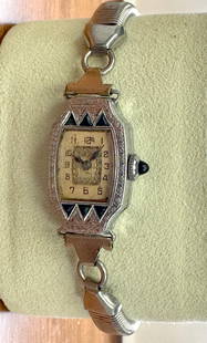 Art Deco Ladies Bulova Wrist Watch: Art Deco Ladies Bulova Wrist Watch Manual Wind Antique French Cut 1930s Brand: Bulova Stone: Blue Sapphire Stone Cut: French Cut Movement: Manual Wind Style: Art Deco Period: 1930-1939 Da