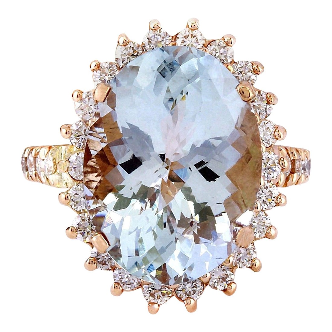 Aquamarine Diamond Ring In 18K Solid: Aquamarine Diamond Ring In 18K Solid Rose Gold 8.88 Carat Natural Aquamarine 18K Solid Rose Gold Diamond Ring Item Type: Ring Item Style: Cocktail Material: 18K Rose Gold Mainstone: Aquamarine