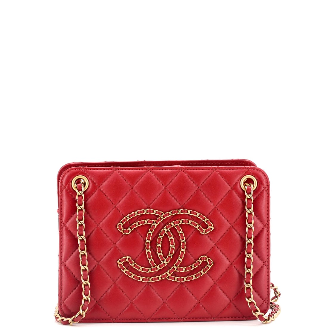 Chanel Once Upon a Time Chain: Chanel Once Upon a Time Chain CC Accordion Tote Quilted Calfskin Small Exterior Color: Red Interior Color: Red Exterior Material: Leather Interior Material: Fabric Hardware Color: Gold Accessories
