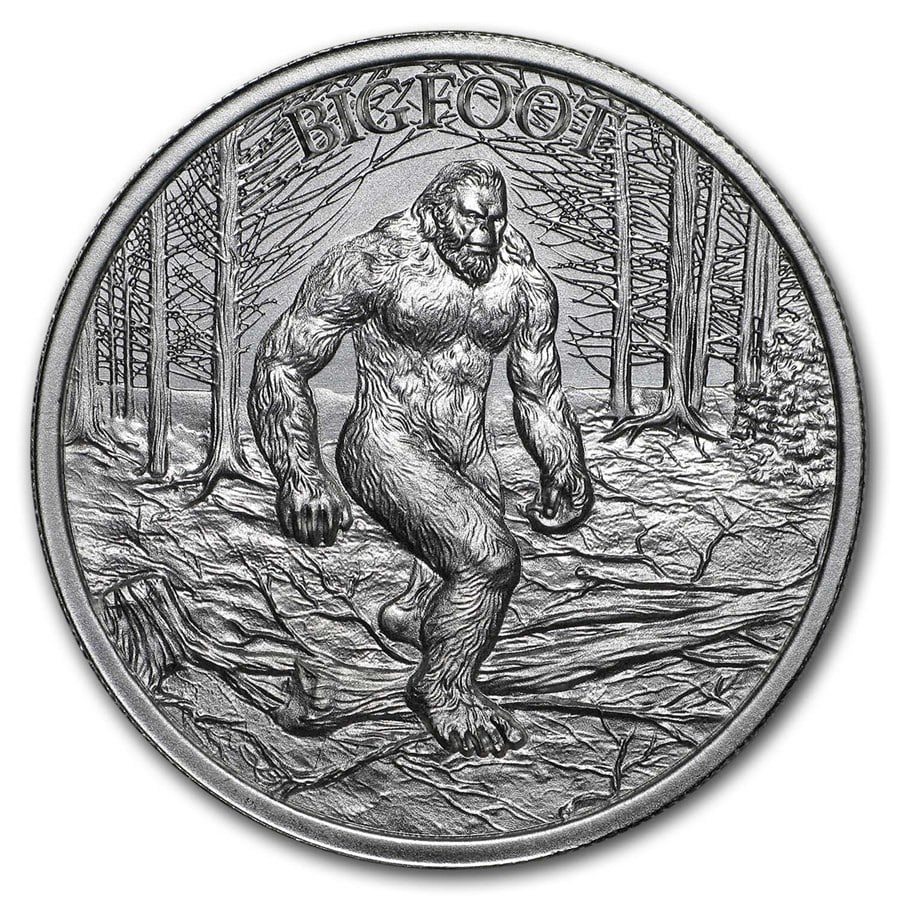 2 oz Silver High Relief Round: 2 oz Silver High Relief Round - Bigfoot SKU no: RBJ174785 Grade: None Grade Service: None Mint Mark: Cat-31 (Dead) Metal Content: 2 troy oz Purity: None Thickness: 6 mm Diameter: