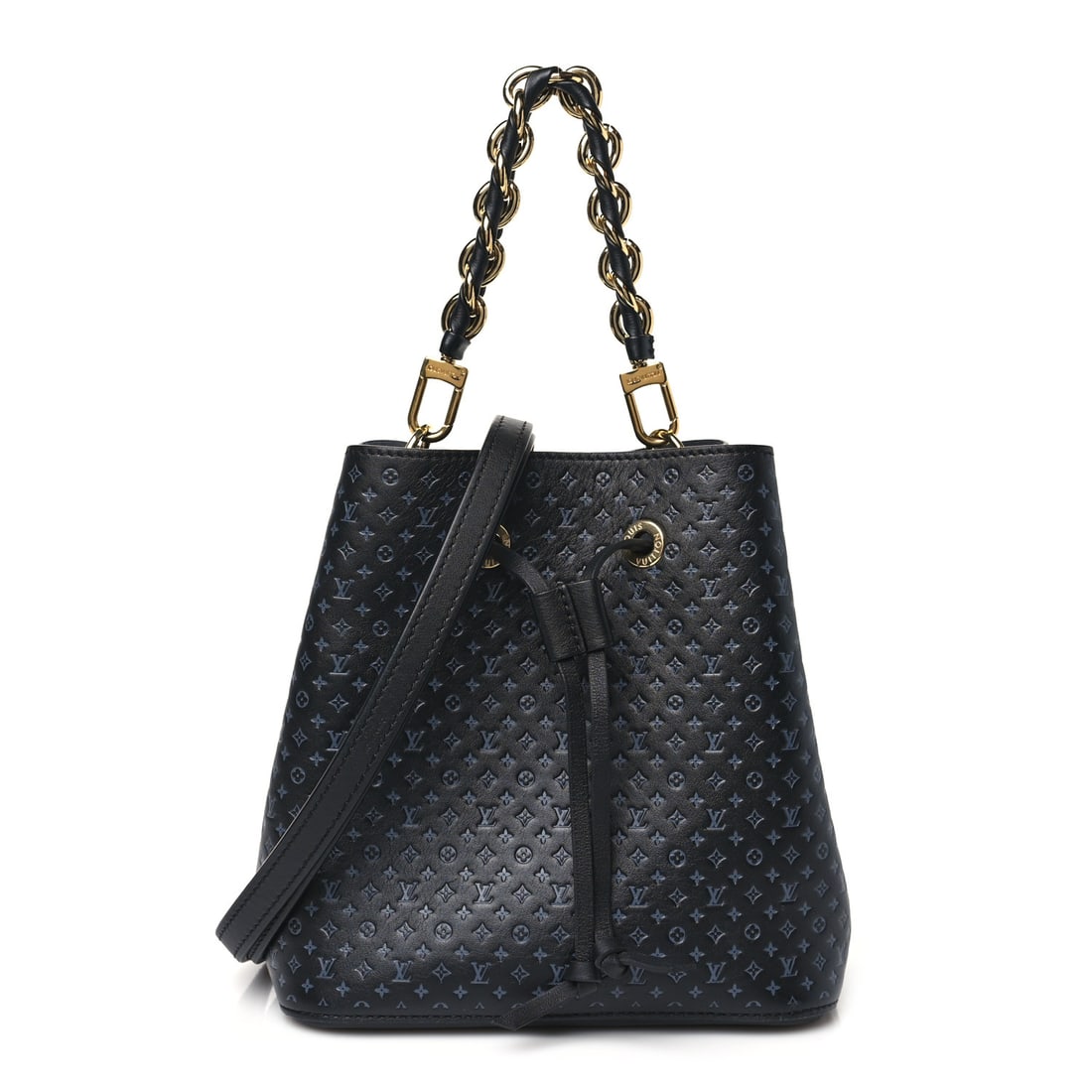 Louis Vuitton Calfskin Nanogram Embossed Neonoe: Louis Vuitton Calfskin Nanogram Embossed Neonoe BB Black Brand: LOUIS VUITTON Condition: Excellent Condition Details: Exterior: Corner wear, creases, marks, Hardware: Scratch(es), plating wear, Interi