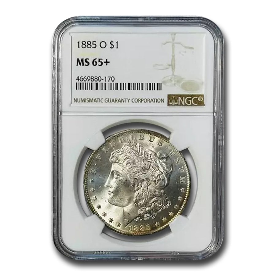 1885-O Morgan Dollar MS-65+ NGC: 1885-O Morgan Dollar MS-65+ NGC SKU no: RBJ234684 Year: 1885 Grade Service: NGC Denomination: $1.00 Metal Content: 0.7734 troy oz Purity: .900 Diameter: 38.1 mm Guidelines for