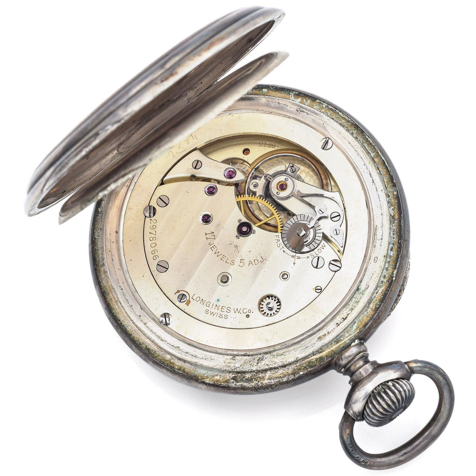 Antique Longines 800 Silver 17 Jewels: Antique Longines 800 Silver 17 Jewels Open Face Deck Watch 68 mm Creator: Longines Case Material: Silver Weight: 214.2 g Case Shape: Round Case Dimensions: Diameter: 2.68 in (68 mm) Period: Early