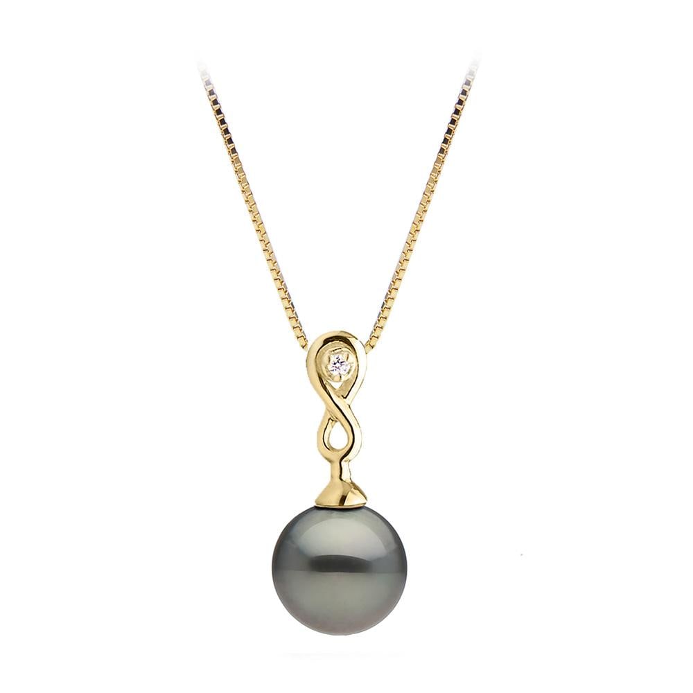Tahitian Round Pearl and Diamond Infinity Pendant: Tahitian Round Pearl and Diamond Infinity Pendant Chain NOT included 14K Yellow Gold / 9.0-10.0mm Guidelines for Bidding We recommend for all bidders to review the LiveAuctioneers bidding FAQ to learn