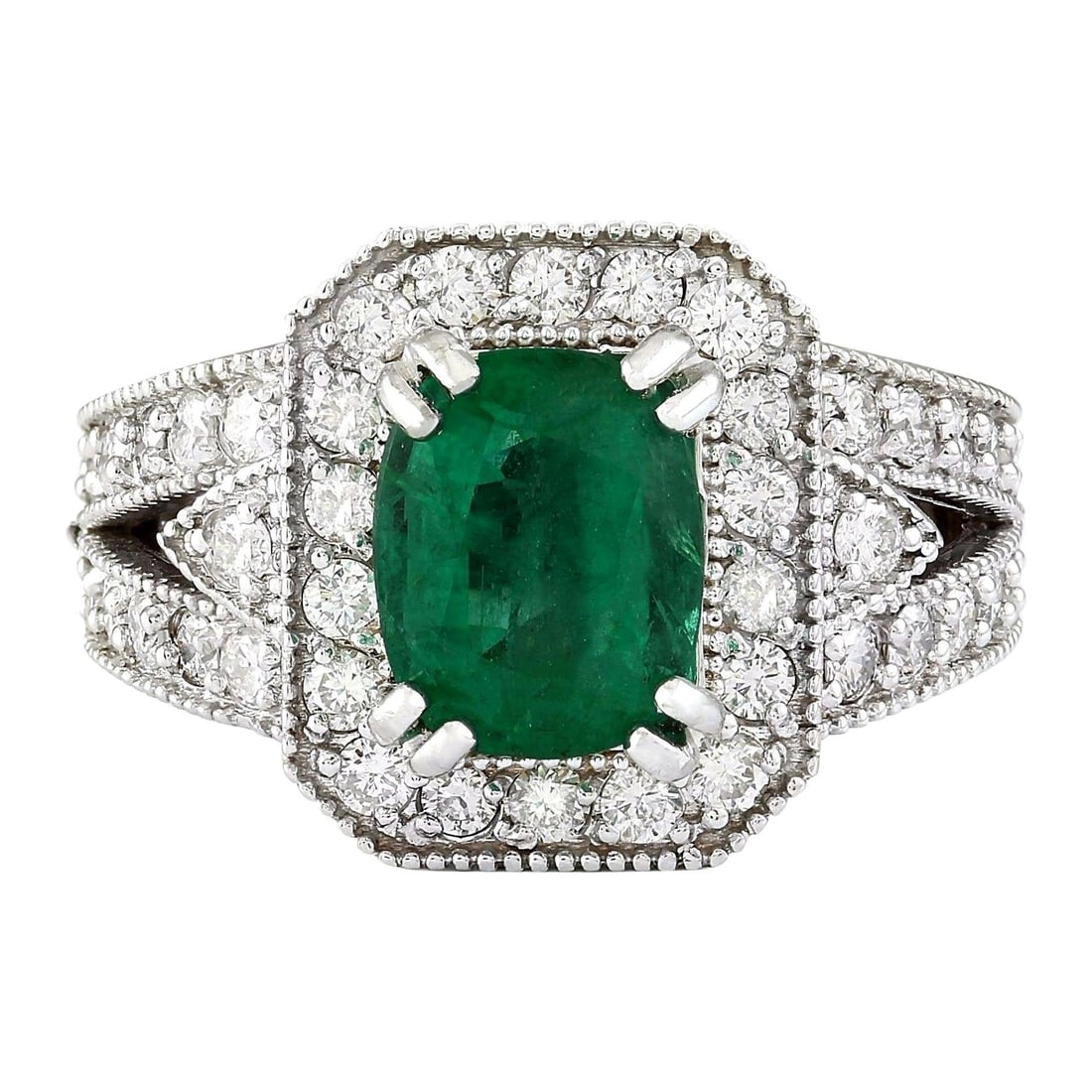 Emerald Diamond Ring 14K White Gold: Emerald Diamond Ring 14K White Gold Ring Size: 7 US, Resizable Metal: 14k Gold, White Gold Stone: Diamond, Emerald Stone Cut: Cushion Cut Place of Origin: United States Period: 2010- Date of Ma