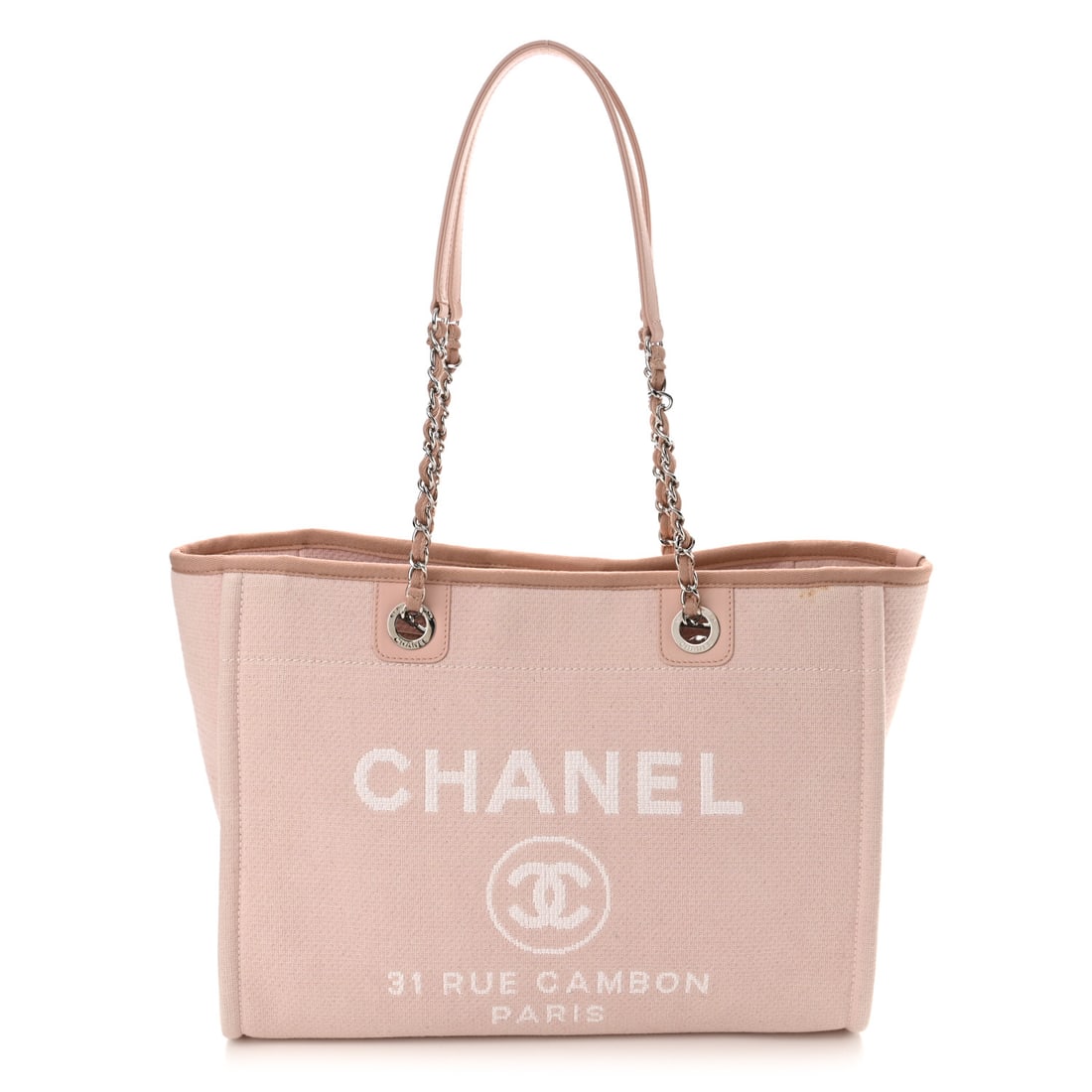 Chanel Canvas Small Deauville Tote Rose: Chanel Canvas Small Deauville Tote Rose Pink Brand: CHANEL Condition: Excellent Condition Details: Exterior: Faded area(s), marks, surface wear, Handle: Edge wear, scuffs, Interior: Surface wear, mark