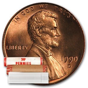 1990-D Lincoln Cent 50-Coin Roll BU: 1990-D Lincoln Cent 50-Coin Roll BU SKU no: RBJ27114 Year: 1990 Grade: Brilliant Unc Grade Service: None Denomination: $0.01 Mint Mark: D - Denver Metal Content: 0 troy oz Purity