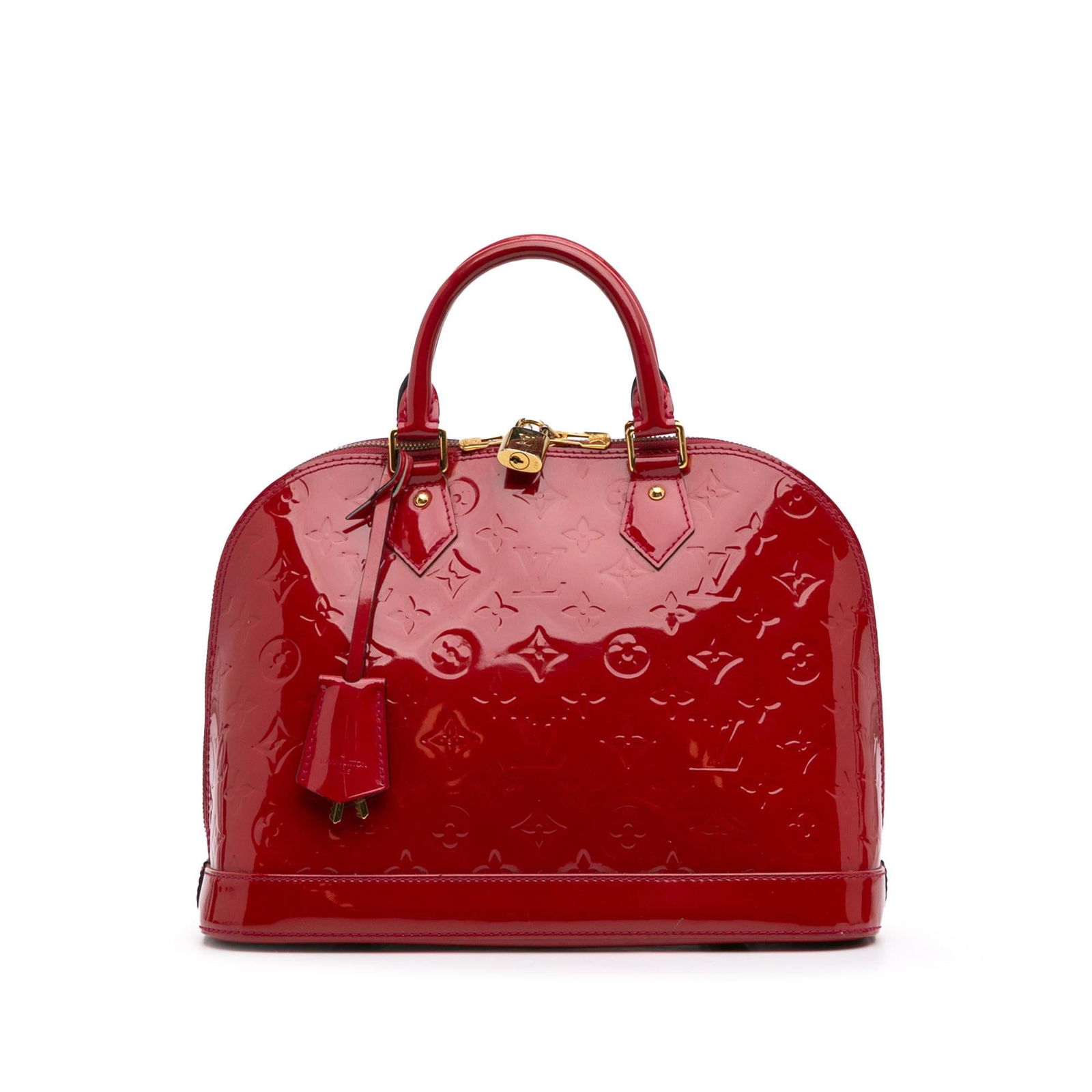 Louis Vuitton Monogram Vernis Alma PM: Louis Vuitton Monogram Vernis Alma PM Condition Quality: Exterior Back stained with Other. Exterior Bottom stained with Other. Exterior Front stained with Other. Exterior Handle stained with Transfer