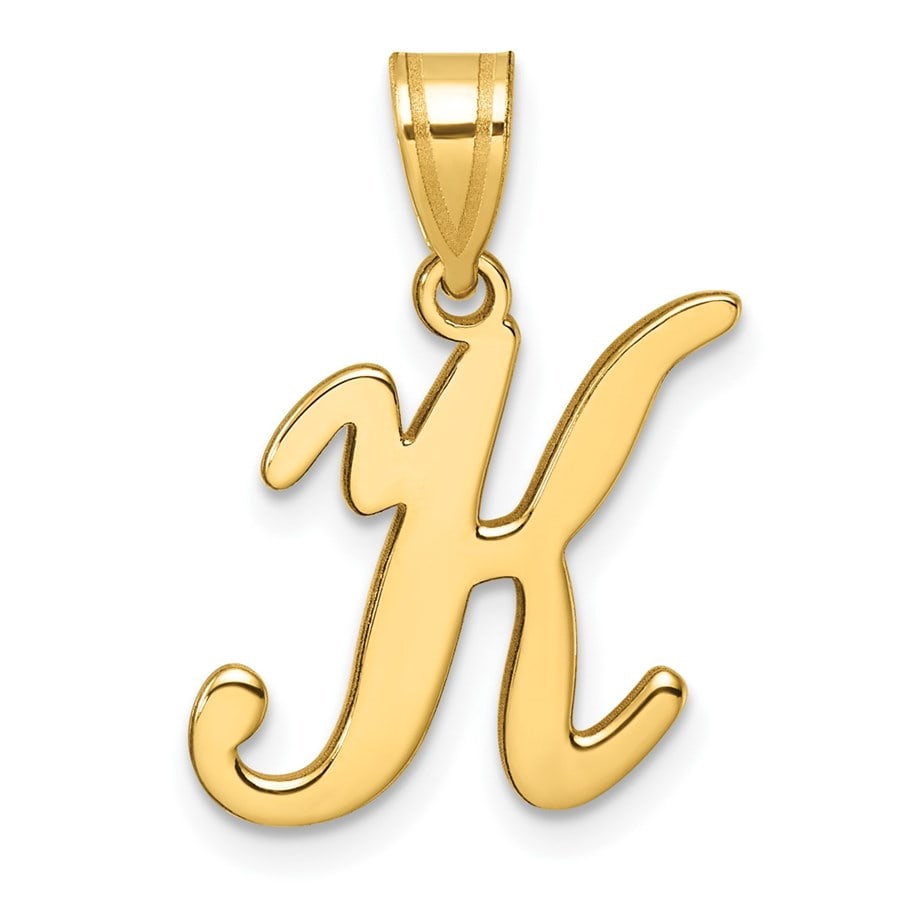 14K Yellow Gold Script Letter K: 14K Yellow Gold Script Letter K Initial Pendant - 24.4 mm SKU no: RBJ267726 Metal: Gold Purity: 14K Finish: Polished Length Of Item: 24.4 mm Stone Type: Diamond Stone Color: White