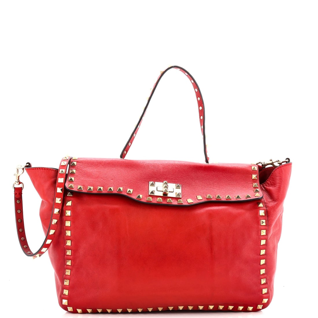Valentino Garavani Rockstud Tote Soft Leather: Valentino Garavani Rockstud Tote Soft Leather Medium Exterior Color: Red Interior Color: Neutral Exterior Material: Leather Interior Material: Fabric Hardware Color: Gold Tone Estimated Retail: $2