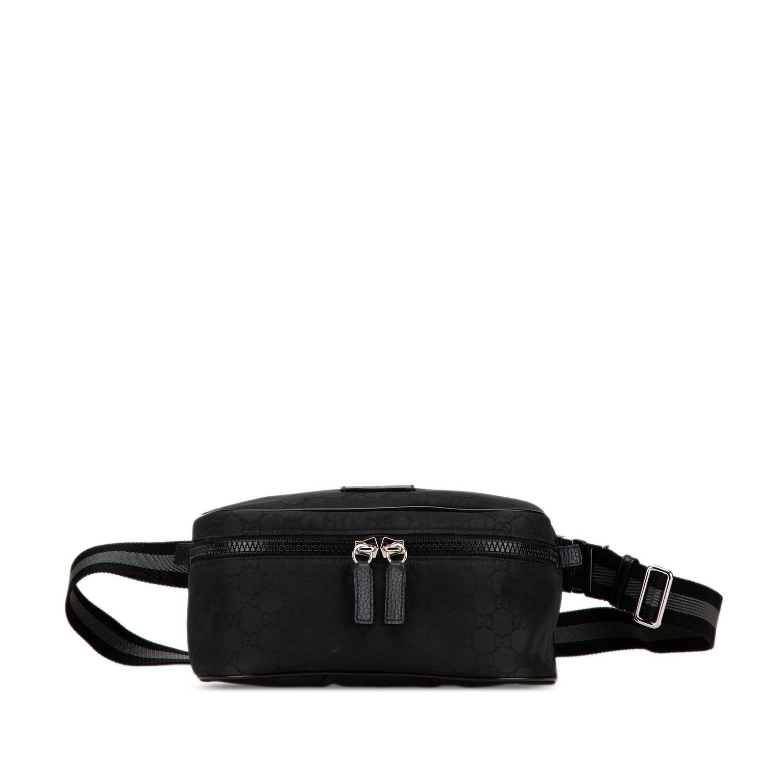 Gucci GG Nylon Web Belt Bag: Gucci GG Nylon Web Belt Bag Condition Quality: Exterior Bottom stained with Other. Lock Scratched. Exterior Front stained with Other. Exterior Handle Cracked. Interior Lining stained with Other. Pract