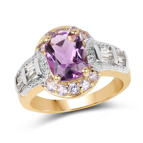 2.28 CT Genuine Amethyst, Tanzanite And White Topaz 14K Yellow Gold Ring: 2.28 CT Genuine Amethyst, Tanzanite And White Topaz 14K Yellow Gold Ring Stone Details: Amethyst Item Type: Ring Subcategory: Amethyst Gross Wt: 4.5 Gemstone Wt: 2.28 ctw Total Stone Wt: 2.28 ctw