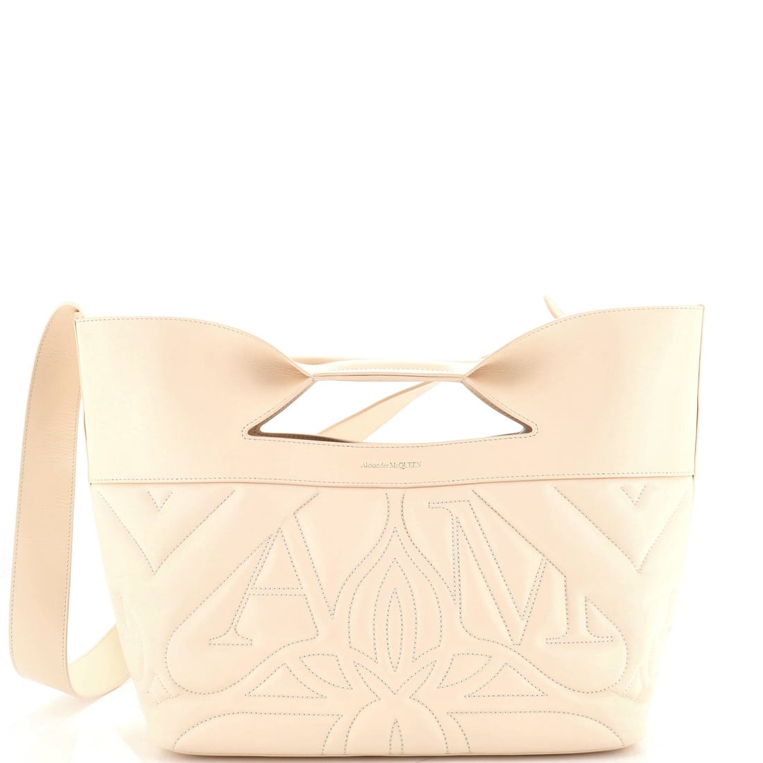 Alexander Mcqueen The Bow Bag Leather: Alexander Mcqueen The Bow Bag Leather Small Exterior Color: Neutral Interior Color: Neutral Exterior Material: Leather Interior Material: Leather Hardware Color: Gold Tone Accessories: Pochette, D