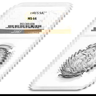 1945-S Walking Liberty Half Dollar MS-64: 1945-S Walking Liberty Half Dollar MS-64 NGC SKU no: RBJ94759 Year: 1945 Grade Service: NGC Denomination: 50 Cents Metal Content: 0.3617 troy oz Purity: .900 Thickness: 2.15 mm D