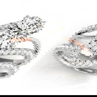 1.37 ctw Certified VS/SI Diamond Bypass Solitaire 2pc Set 14k 2Tone Gold: 1.37 ctw Certified VS/SI Diamond Bypass Solitaire 2pc Set 14k 2Tone Gold Item: Diamond Wedding RingTotal Gem weight: 1.37 carats Metal: Solid 14k White & Rose Gold Gold Product Weight: Approx. 5.2 gra