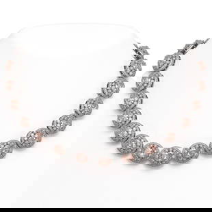 93.04 ctw Morganite & Diamond Victorian Necklace 14K White Gold: 93.04 ctw Morganite & Diamond Victorian Necklace 14K White Gold Item: Morganite NecklaceTotal Gem weight: 93.04 carats Metal: Solid 14K White Gold Gold Product Weight: Approx. 115.5 grams Jewelr