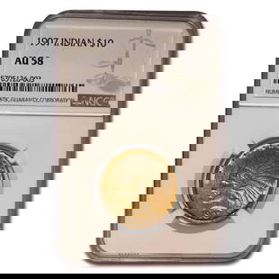 1907 $10 Indian Gold Eagle AU-58: 1907 $10 Indian Gold Eagle AU-58 NGC SKU no: RBJ17884 Year: 1907 Grade Service: NGC Denomination: 10 Dollars Metal Content: 0.4838 troy oz Purity: .900 Thickness: 2.03 mm Diamete