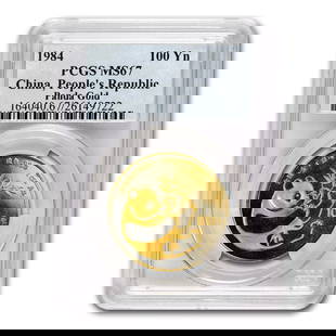 1984 China 1 oz Gold Panda: 1984 China 1 oz Gold Panda MS-67 PCGS SKU no: RBJ70919 Year: 1984 Grade: MS-67 Grade Service: PCGS Denomination: 100 Yuan Mint Mark: Not Shown Metal Content: 1 troy oz Purity: .9