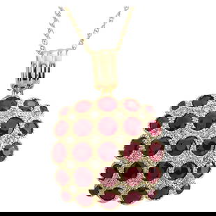 Exquisite Natural Ruby Diamond Necklace In 14K Yellow Gold: Exquisite Natural Ruby Diamond Necklace In 14K Yellow Gold Introducing our stunning 5.61 Carat Natural Ruby Necklace, beautifully crafted in 14K Yellow Gold. This exquisite piece features a