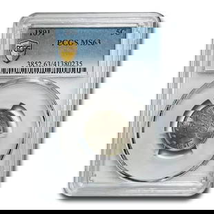 1891 Liberty Head V Nickel MS-63: 1891 Liberty Head V Nickel MS-63 PCGS SKU no: RBJ211242 Year: 1891 Grade Service: PCGS Denomination: 5 Cents Metal Content: 0 troy oz Purity: None Diameter: 21.2 mm Guidelines