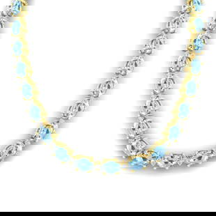 49.85 ctw Aquamarine & VS/SI Diamond Eternity Necklace 10k Yellow Gold: 49.85 ctw Aquamarine & VS/SI Diamond Eternity Necklace 10k Yellow Gold Item: Aquamarine NecklaceTotal Gem weight: 49.85 carats Metal: Solid 10k Yellow Gold Gold Product Weight: Approx. 36.3