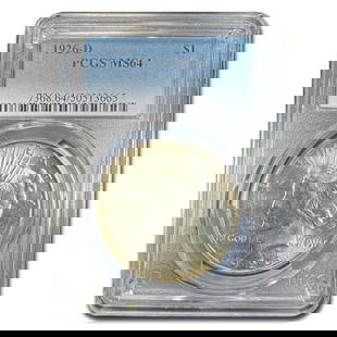 1926-D Peace Dollar MS-64 PCGS: 1926-D Peace Dollar MS-64 PCGS SKU no: RBJ11595 Year: 1926 Grade Service: PCGS Denomination: 1 Dollar Metal Content: 0.7734 troy oz Purity: .900 Thickness: 3.1 mm Diameter: